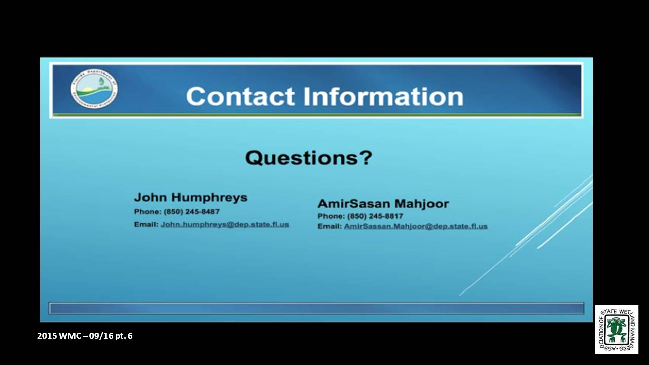 Part 5: Summary and Closing: John Humphreys, Florida Department of Environmental Protection Questions/Answers